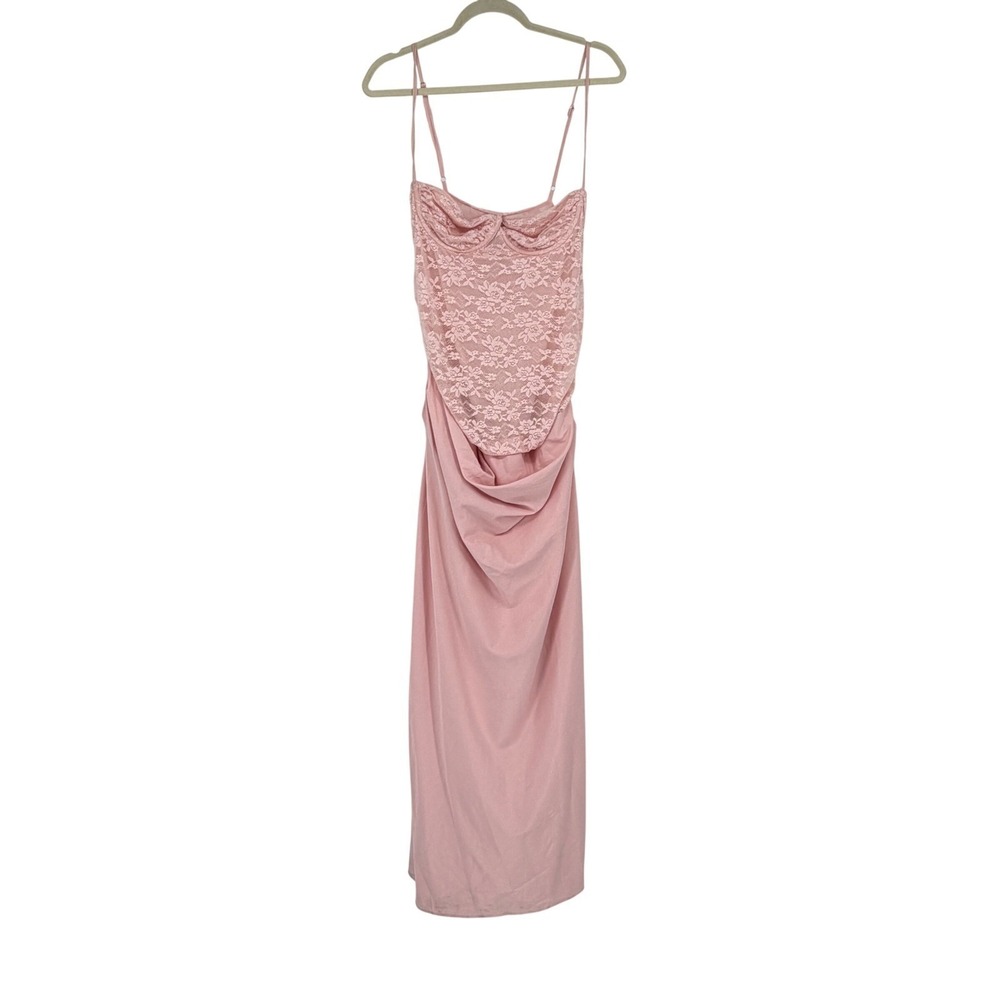 Peppermayo Romy Maxi Dress Pink Lace Bustier Size 12 2XL Formal Coquette Gown